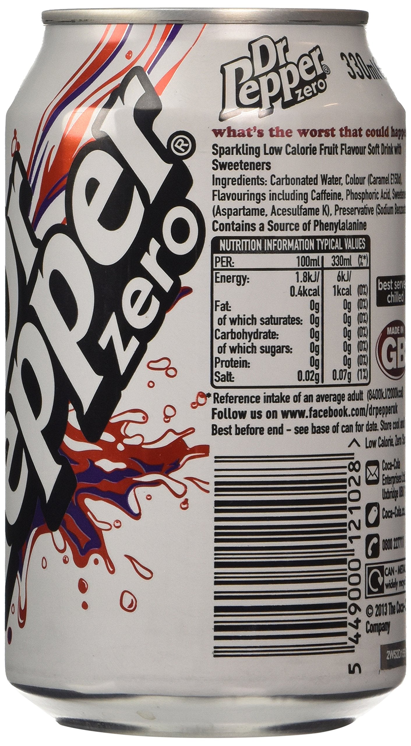 Dr Pepper Zero, 330ml - Zero sugar, maximum flavor!