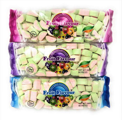 FRUIT FLAVOUR Marshmallow Watermelon Shape (Pack of 3) (160g*3) - Triple the watermelon fun! Enjoy the fruity and chewy goodness in every delightful bite of these marshmallows!