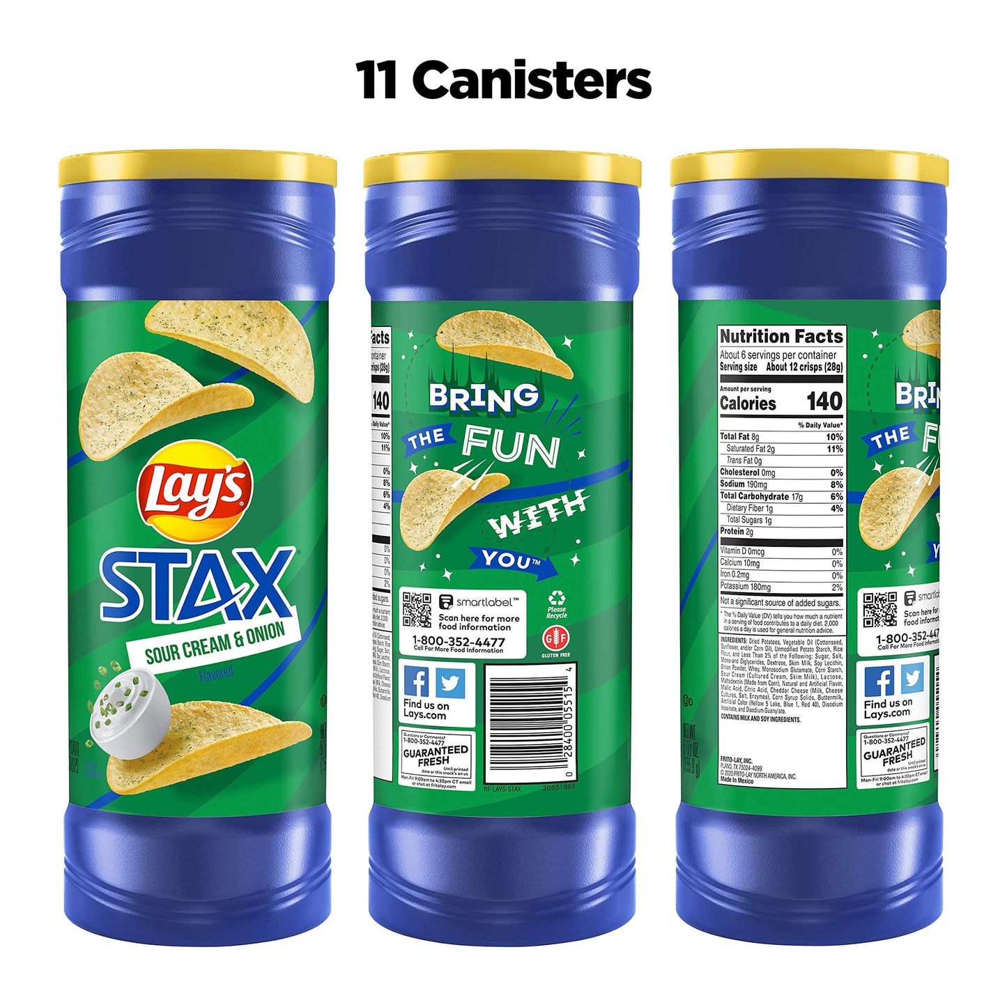 Lay's STAX Sour Cream and Onion Flavoured Potato Crisps 155.9g - "Sour Cream Goodness!"