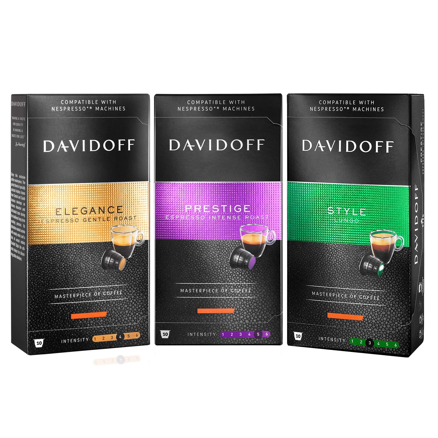 Davidoff Prestige Espresso Intense Roast, Style Lungo, and Elegance Espresso Gentle Roast, 3 x 55 g - Prestige espresso trio!