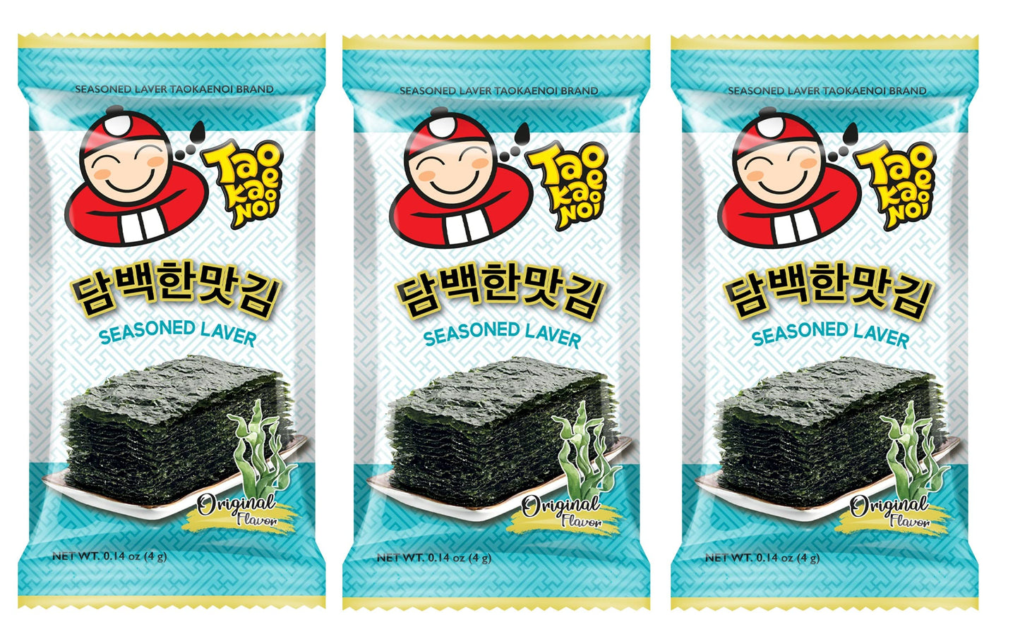 Tao Kae Noi Roasted Seaweed Seasoned Laver Classic Flavour, 3 x 4 g