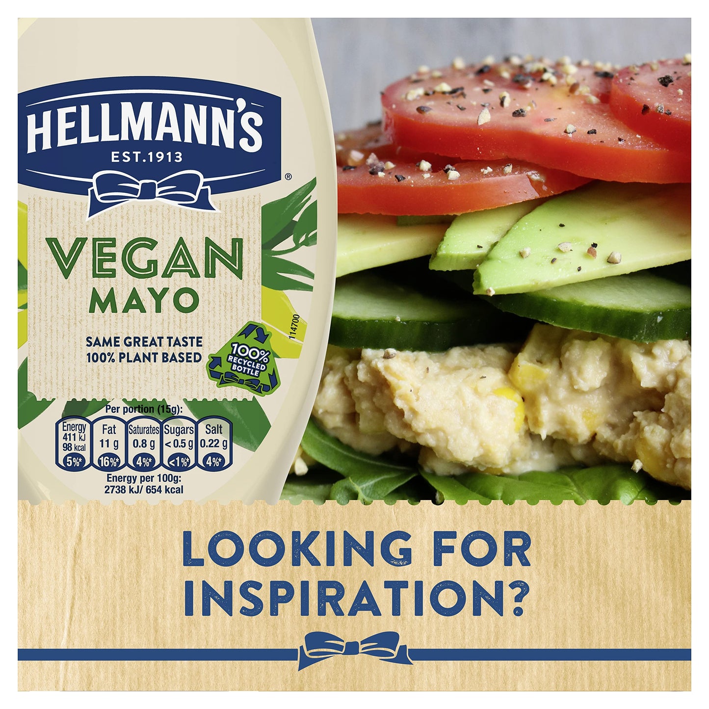 Hellmann's Vegan Mayonnaise, 14.54 fl oz / 430 ml / 394 g - Plant-based vegan mayonnaise.