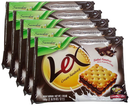 More Combo - Samudra Lex Cream Sandwich Biscuits - Chocolate Flavoured, 190g (Pack of 5) Promo Pack - "Chocolate Cream Crunch!"