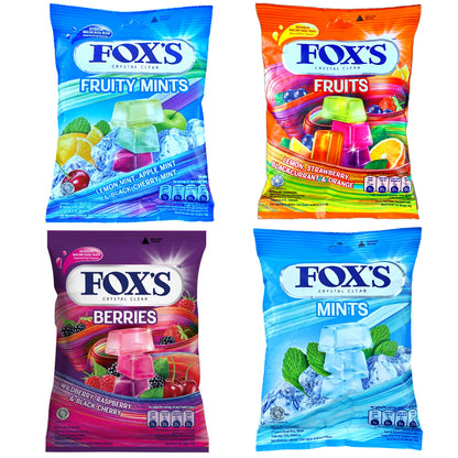 Fox's Crystal Clear Candy- Mints Candy, Fruits Candy, Berries Candy And Fruity Mints Candy 90 Grams Each- Combo Pack Of 4 - Assorted candy pack!