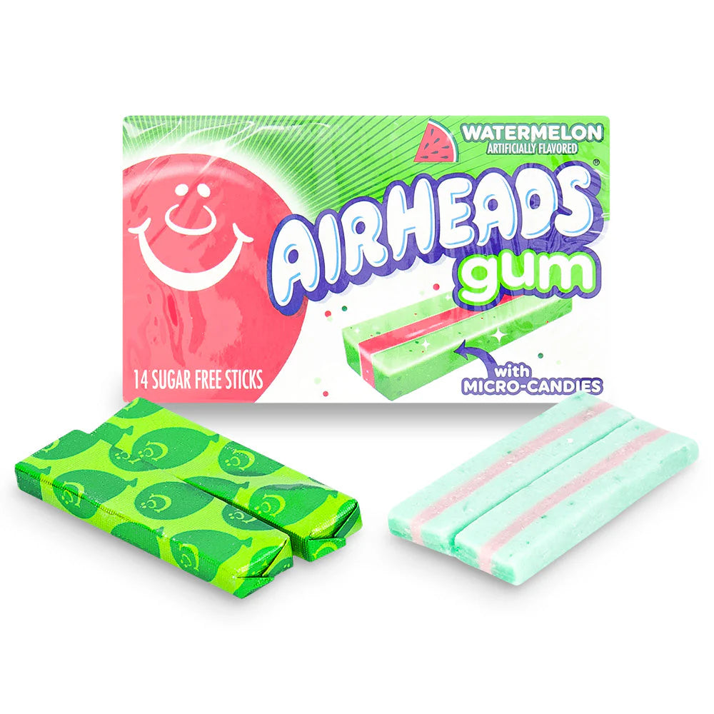 Airheads Watermelon Sugar Free Gum with Micro Candies 14 Sticks (Pack of 2), 33.6 g - Juicy Freshness!