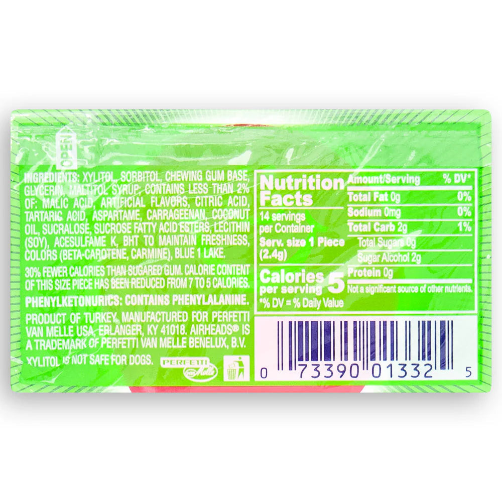 Airheads Watermelon Sugar Free Gum with Micro Candies 14 Sticks (Pack of 2), 33.6 g - Juicy Freshness!