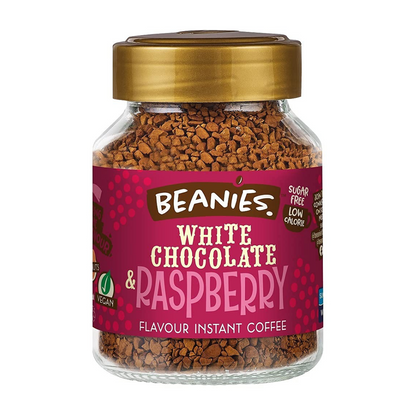 Beanies The Flavour Co Beanies | Instant Flavoured Coffee | White Chocolate & Raspberry | Low Calorie, Sugar Free | 50 G | Pack Of 1, Jar - A sweet and fruity delight