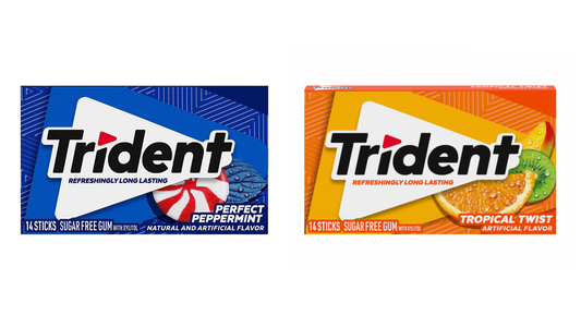 Trident Sugar-Free Chewing Gum - Perfect Peppermint Flavor, 14 Sticks, 26g & Tropical Twist Flavor, 14 Sticks, 26g - Double the Refreshment!