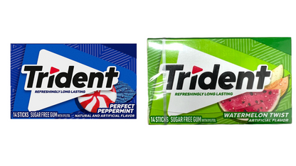 Trident Sugar-Free Chewing Gum - Perfect Peppermint Flavor, 14 Sticks, 26g & Watermelon Flavor, 14 Sticks, 26g - Double the Refreshment!