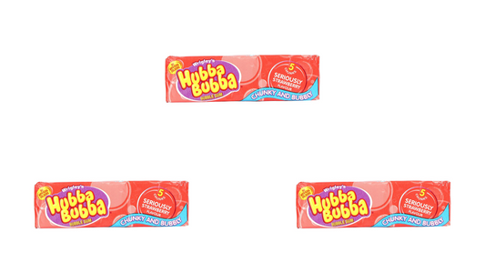 Wrigley's Hubba Bubba Seriously Strawberry Bubble Gum - Pack of 3, 35g Each - Triple the Strawberry Fun!