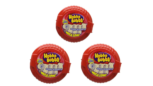 Wrigley's Hubba Bubba Snappy Strawberry Mega Long Chewing Gum - 3 Packs, 56g Each - Mega Fun!