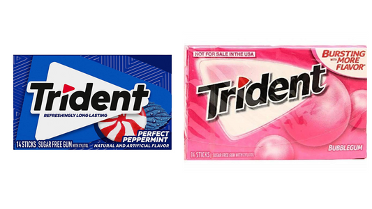 Trident Sugar-Free Chewing Gum - Perfect Peppermint Flavor, 14 Sticks, 26g & BubbleGum Flavor, 14 Sticks, 26g - Double the Freshness!