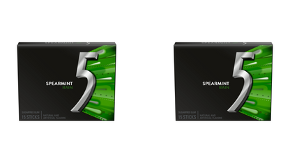 Wrigley's 5 Rain Spearmint Sugar-Free Gum - Pack of 2, 15 Sticks Each, 41g Total - Freshen Your Day!