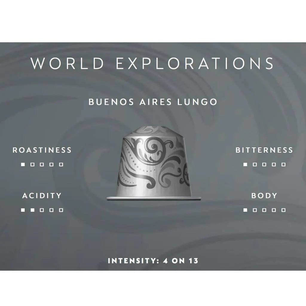 Nespresso World Exploration Collection Buenos Aires Lungo Espresso Coffee Intensity 4  - 10 capsules Sleeve