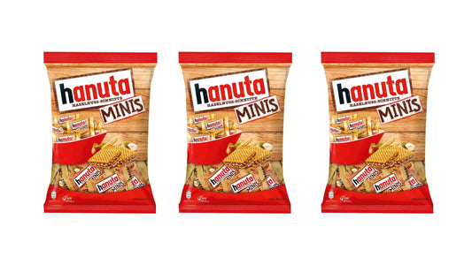 Ferrero Hanuta Minis Pouch, 200 Gram - Hazelnut - Pack of 3 - Hazelnut Delight!