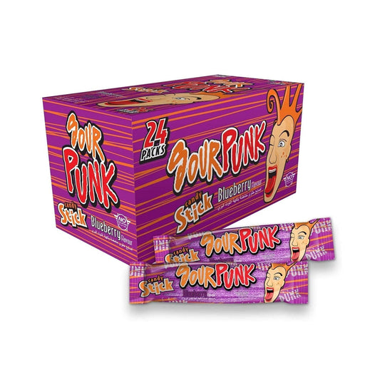 Sour Punk Candy Sticks, Blueberry Flavor - Pack of 24 (40g each) - Gelatine Free