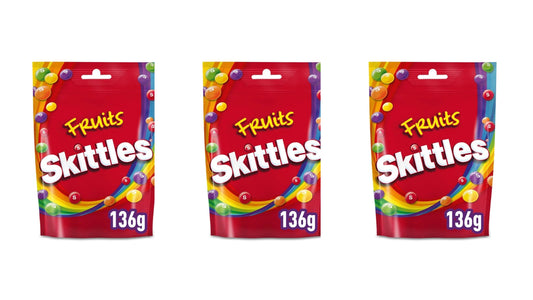 Skittles Vegan Sweets Fruits Travel Friendly Candy - 136g Each - Pack of 3