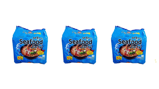 Samyang Seafood Party Flavor Noodles, 5 X 120g - Pack of 3 - Korea's Finest!